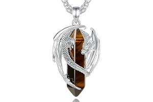 AEONSLOVE Dragon Necklace with Crystal for Women Men, Dragon Pendant with Tigers Eye Chakra Obsidian Stones Healing Crystal Necklace Viking Dragon Jewellery Gifts for Boys Girls