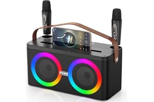 PKBD Karaoke Machine with Phone/Pad Holder, Portable Bluetooth Speaker with Two Wireless Microphones/LED Lights/PA System,Support Microphone Placement for Home Party, Outdoor/Indoor/Birthday Gifts
