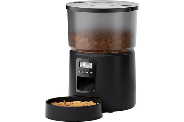 Distributeur Croquettes Chat Automatique - Distributeur Croquettes Chat avec Minuterie Programmable - 1-6 Repas par Jour - avec Appuyez sur Le Couvercle et Fonction D'Enregistrement 10s - 3L