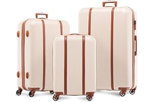 FERGÉ Set de 3 valises rigides à 4 roulettes Milano | Lot de 3 - Trolley Voyage | Ensemble de Bagages Beige
