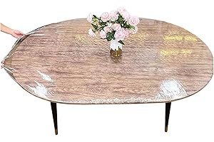 Obelunrp Oval Fitted Tablecloth with Elastic, Waterproof Oil-Proof Clear Table Cover Protector, Easy to Clean Plastic Tablecloth for 48x68 Inch Oval Table, Fitted Plastic Tablecloths