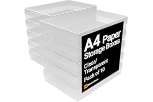 WestonBoxes A4 Transparent Plastic Craft Storage Boxes with Lids for Art Supplies, Paper and Card - 3.6 Litre Volume (Pack of 10)