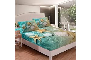 LOUSSIESD Ocean Themed Set di da Letto Mare to Lenzuolo Set Hawaiian Beach Lenzuolo con Angoli per Bambini Bambini in Microfibra Estate Vacanza Letto Copertura della Camera Decor Singolo