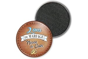 Badgmania Magnet Aimant 3.8cm | Anniversaire 2 Ans de Mariage Noces de Cuir | Diamètre 3.8cm | Anneaux Mariage