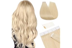 TESS Extension Capelli Veri Biadesivo 10 PCS Extension Biadesive Biondo Tape In Hair Extensions Human Hair Extension Adesive 30 cm,#613(Barbie Bionda)