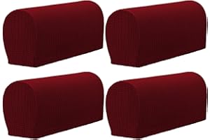 GEOCANG Armchair cover, Set of 4 non-slip armchair, sofa armrest protector, for furniture protector (Wine red)