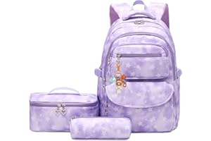 BANSUSU 3Pcs Gradient Star Backpack Set for Girls with Lunchbox ＆ Pencil Case, Star Print Girls Backpack School Bag and Lunch Bag Set