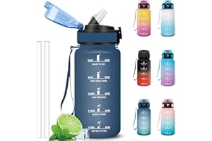 Grsta Borraccia 500ml, A Prova di Perdite Borraccia Bambino con Cannuccia, Bottiglia Motivazionale, Facile da Pulire, Borracce con Indicatore del Tempo per Corsa, Scuola, Ciclismo