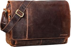STILORD Vintage Sac à bandoulière en Cuir pour Homme Femme Grand Sac pour Ordinateurs Portables 15.6 Pouces Sac d'affaires pour Travail université en véritable Cuir