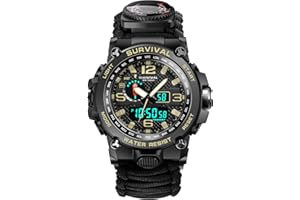 AMZEUS 23-in-1 Military Tactical Watch for Men, Multifunctional Outdoors Waterproof Survival Watches with Compass Whistle Fire Starter and Thermometer, Paracord Watch Bracelets with Outdoor Army Gear…