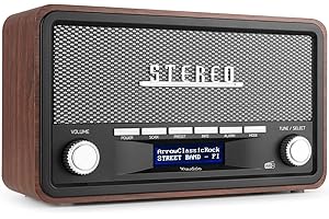 Audizio Foggia, Retro Radio, DAB Plus Radio, Bluetooth, Alimentazione a batteria, Radiosveglia, FM, 20 slot di memoria, AUX, Allarme Radio Cucina Vintage, Grigio
