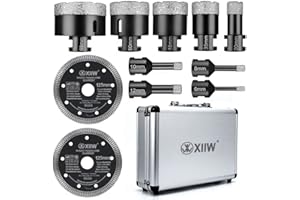 XIIW 11tlg Fliesenbohrer M14 x 15mm Diamant Bohrkrone 6-68mm + 125mm Trennscheibe Für Winkelschleifer Lochsäge Set Fliesen Granit Feinsteinzeug Keramik Mauerwerk Nass- / Trockenbohrkrone Fliesenbohrkrone