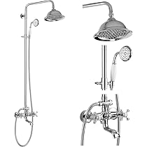 Cinwiny Duscharmatur-Set – Poliertes Chrom, 3-teilig Mit Badewannenauslauf, 6-stufigem Duschkopf & Wandhalterung