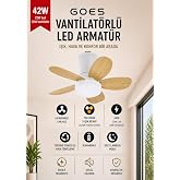 42W Tavan Vantilat&ouml;r&uuml; LED Avize Armat&uuml;r 64cm 5 Kanat 6 Kademeli Fan Terse D&ouml;n&uuml;ş ve Gece Lambası Modu Uzaktan Kumandalı Beyaz 