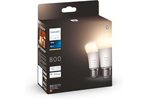 Philips Hue White Ampoules LED Connectées E27, équivalent 60W, 800 lumen, Compatible Bluetooth, Pack de 2, fonctionne avec Alexa, Google Assistant et Apple Homekit, ancienne génération