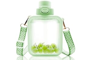 YODITI Botella de Agua Kawaii, Bonitas Botellas Agua Cuadradas Con Pajita Y Correa Ajustable, Botella Deportiva Para Mujer Con Pegatina Dibujos Animados, Cantimplora Viaje Portátil Para Regalos, 750Ml