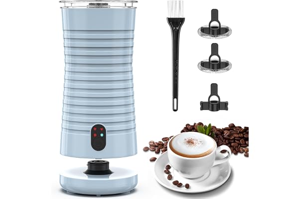 Morpilot Mousseur à Lait Électrique 4 en 1 à Mousse Chaude et Froide et Chauffe-lait, Emulsionneur Automatique 400W 240ml pour Cappuccino Macchiato Latte, Bleu