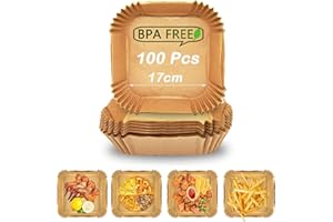 HD HARUDONE Carta da Forno Airfryer, 100 pezzi 17CM Carta da Forno per Friggitrice ad Aria Calda, Impermeabile e Resistente all'olio. Antiaderente e Monouso. Adatta per Friggitrice ad Aria, Forno e Grill.