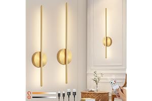 Ketom 2 Pack USB Rechargeable Wall Lights Gold, LED Battery Operated Wall Lights Indoor with Remote, 3 Color Temperature & Dimmable & Timer Function, Wireless Sconces for Bedroom Hallway