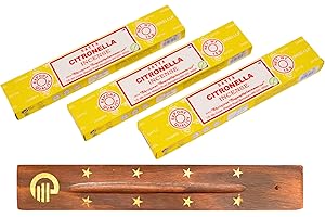 Original Satya Citronella Incense Sticks Pack of 3X 15G with Greensense Holder for Aromatherapy, Spa, Yoga, Weddings, Meditation, Healing, Positivity and Relaxation