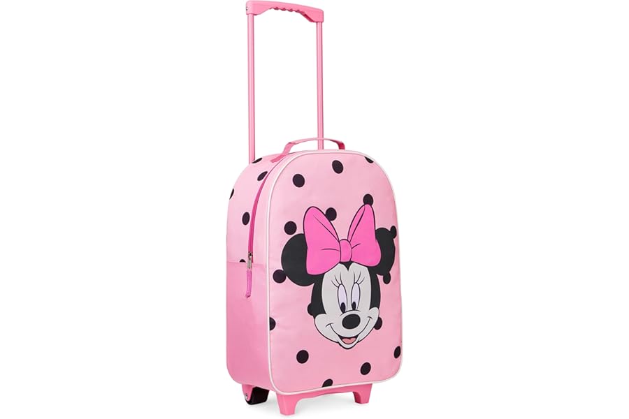 Disney Kids Suitcase - Foldable Trolley Bag 47 x 30cm, 2 Wheels Extendable Handle - Kids Gifts (Pink Minnie)