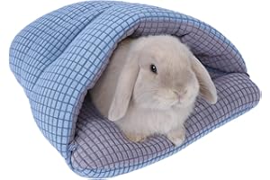 Fohuanky Cozy Small Pet Cave Bed Semi-Enclosed Hideout for Rabbits Guinea Pigs Hamsters Kittens Washable Portable Snuggle Winter Nest (Blue, M)