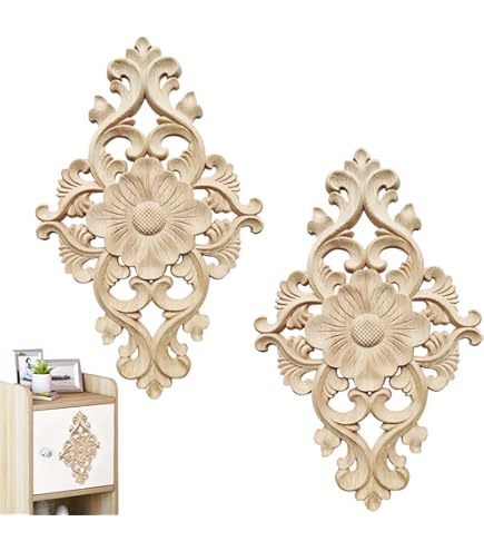 4 Decorazioni Legno Intagliato - Applique Stile Vintage Per Hotel, Sale, Mobili - Artigianale E Resistente - Foto 5