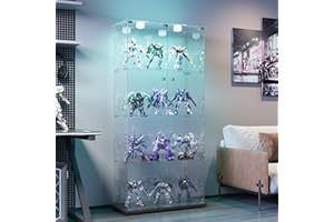 BPKADHY Szklana witryna stojąca z oświetleniem LED, szklana witryna, stojąca, z 4 szklanymi półkami i 2 szklanymi drzwiami, zamykana na klucz, szafka z witryną do salonu, biura, przedmioty