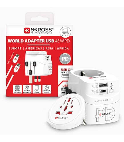 Adattatore Da Viaggio Universale SKROSS Alpha + USB - 100-250V, 2500W Max, Con USB-A E USB-C