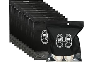ACEBON 12 pezzi Non Tessuto Sacchetti Scarpe da viaggio Nera Impermeabile Antipolvere Sacchetti per Calzature con Finestrella Trasparente 35x44cm