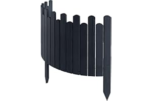 Floranica Beeteinfassung Rasenkante Höhe 40 cm Anthrazit 100 cm lang Flexibler Gartenzaun Holz Rollzaun Steckzaun Holzzaun Palisade Mähkante Rollborder