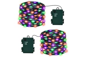 Isisyu 2 Pack Halloween Lights Orange Purple Green, 5M 50 LED Battery Operated Halloween Fairy Lights with Timer, IP65 Waterproof Micro LED Hallowe'en Decorations Lighting for Fireplace Porch Tree