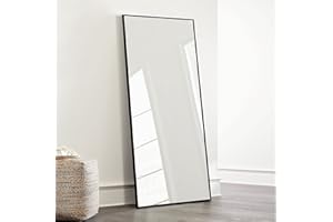 Poshions Ganzkörperspiegel Standspiegel 140 * 40cm Spiegel Groß Wandspiegel Ganzkörperspiegel Standspiegel Schwarz Aluminiumrahmen Für Wohnzimmer Schlafzimmer Wandspiegel Groß