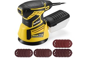 Enventor Szlifierka mimośrodowa 125 mm, 350 W, 6000-13000 OPM, 6 biegów, wielofunkcyjna szlifierka z odsysaniem i pojemnikiem na kurz, szlifierka w zestawie 20 sztuk papieru ściernego do powierzchni