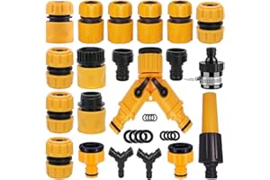 BABADU Garden Hose Pipe Connector Kit 20 Pack: Hoses Nozzle, Hose Repair Connector, Quick Connect, Y Splitter, Male Threaded Adapter, Male&Female Connectors, 2 Way Tap Fittings,Multi Faucet Connectors
