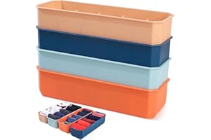 Fulushouxi Drawer Organiser Set of 4, Sock Drawer Organiser Dividers, Wardrobe Organiser Underwear Clothes Dividers Storage Boxes, Total 20 Cells, for Socks, Ties, Underwear, Panties, Scarves
