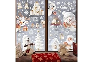 DURINM 9 Hojas Pegatinas Navidad Ventanas, 150 Piezas Pegatina Ventana Navideño Reutilizables PVC para Escaparates Cristal Puertas Hogar Grandes Stickers Muñeco Copo de Nieve