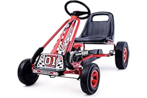 COSTWAY Gokart mit Handbremse und verstellbarem Sitz, Tretauto mit Vor- und Rückwärtsgang, Go Cart für Kinder ab 3 Jahren, Pedal Gokart Tretfahrzeug Pedalfahrzeug Kinderfahrzeug 98x59x61cm (rot)