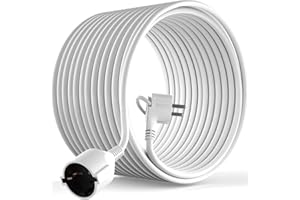 MutecPower 20m Rallonge Schuko avec fiche Plate coudée à 90° avec Contact de Protection jusqu'à 250V 16A rallonge de câble IP20 avec contacts de Terre - Prolongateur de 20 mètres Blanc