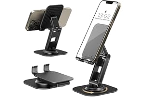 GlasFlength Soporte Móvil Mesa, Soporte para Movil con Base giratoria de 360 Grados Porta Movil Plegable Y Ajustable Múltiples Ángulos para iPhone 15 14 13 12 11 Huawei Galaxy Alle Smartphones (Negro)