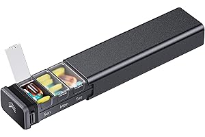 ‎KURSOAYA Tablettenbox 7 Tage,Kursoaya Tägliche Pillendose für 7 Tage, Hochwertiges Aluminium，Pillenbox für Vitamine, Medikamente, Nahrungsergänzungsmittel (Schwarz)