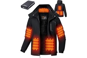 GOTOBI Veste Chauffante Homme Avec Batterie 18400 mah 12V，Manteau Hiver Chaud Doublure en Polaire, 8 Zones de Chauffante Avec 3 TempéRatures Thermique Veste Parka Vent Coat avec Capuche Amovible