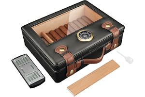 FANKAI Cigarr humidor, cigarrlåda med hygrometer luftfuktare och avdelare, glasskiva cederträ förvaringsfodral för 30 st – 50 st cigaretter, resecigarrtillbehör, Svart, 10.7*8.26*3.34 inch, Resa