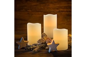 VETOUR Led Candles Flameless Candles, 4"/5"/6" Set of 3 Flameless Flickering Candles Battery Operated with 24 Hour Timer and 10 Key Remote Control, Ivory Real Wax Moving Wick Candles