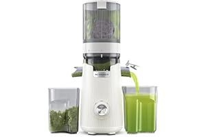 ACOQOOS Spremiagrumi per frutta e verdura, larghezza 135 mm, volume di riempimento 1,8 l, facile da pulire, spremiagrumi lento con 2 bicchieri, spremiagrumi elettrico, colore