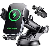 Glangeh Car Phone Holder Wireless Charger, Auto Clamping Wireless Car Charger, 15W Fast Wireless Charging Car Mount Frame for