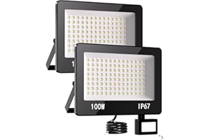 HAPYLUMI LED Spotlight 100 W with Motion Sensor, Pack of 2 10000 LM Super Bright Outdoor Spotlight 6500 K Cool White, IP67 Waterproof LED Headlight Floodlight for Garden, Courtyards, Garage, Roadway