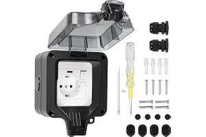 SHYOSUCCE enchufe exterior con interruptor, conector de cable y tapa abatible, IP66, resistente al agua y polvo, para cocina, baño, garaje, piscina