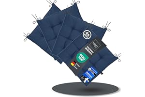 ‎LILENO HOME LILENO HOME 4er Set Stuhlkissen 19 Dunkelblau (40x40x6 cm) - Sitzkissen für Garten, Küche oder Esszimmer - UV-beständige Indoor u. Outdoor Stuhlauflage als Stuhl-Kissen (Linda FUM)