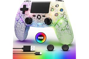 MUZELI Mando para PS4, Controlador LED para PS4 con retroiluminación RGB ajustable, batería de 1000 mAh, sensor de movimiento de doble choque, altavoz incorporado y conector para auriculares de 3,5 mm